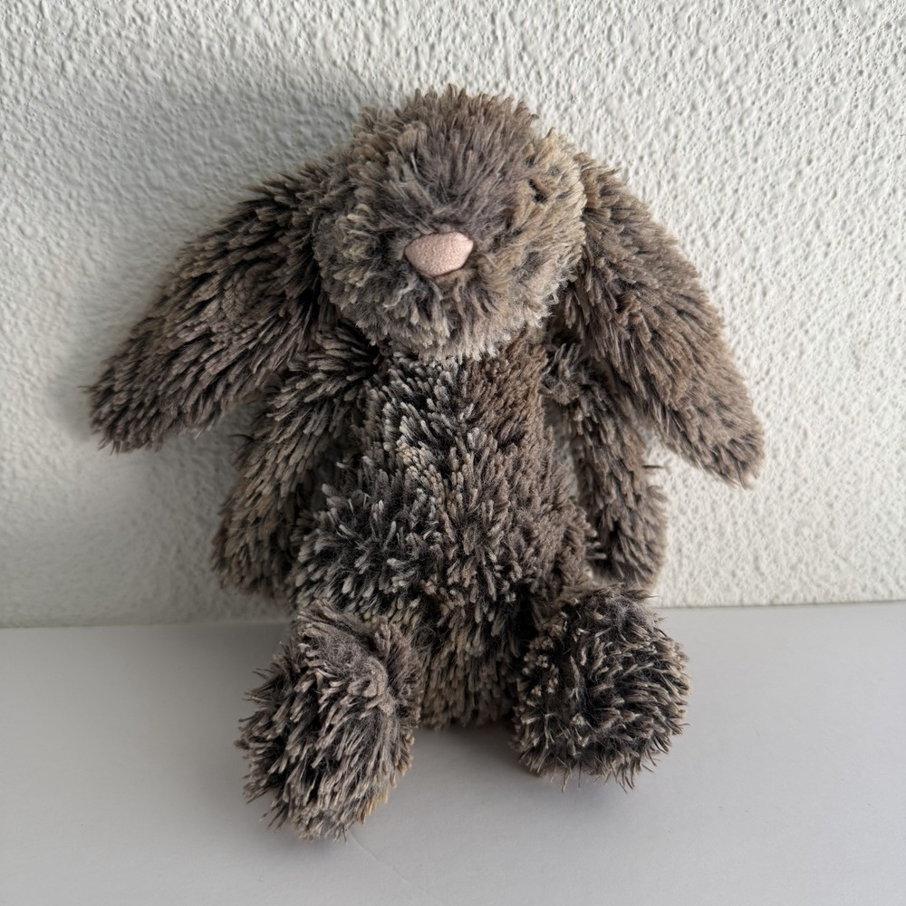 Jellycat Small Bashful Woodland Babe Bunny Plush Stuffed Grey Brown 8"